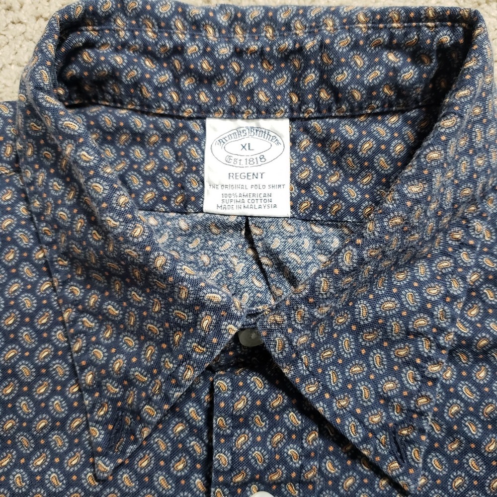 Brooks Brothers Regent Fit Shirt Mens XL Blue Paisley Supima All Over‎ Print AOP
